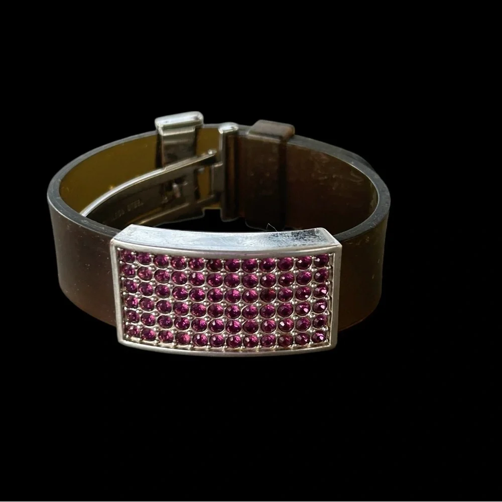 Vintage Swarovski Jelly Bracelet Adjustable Band Purple Crystals Stainless Steel